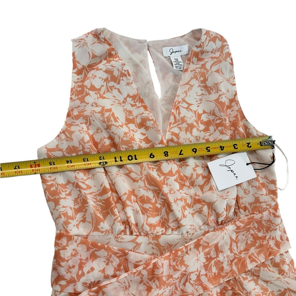 Japna Peach Floral Print V-Neck Tiered Ruffle Hem Sleeveless Dress Size M NWT - Picture 9 of 17